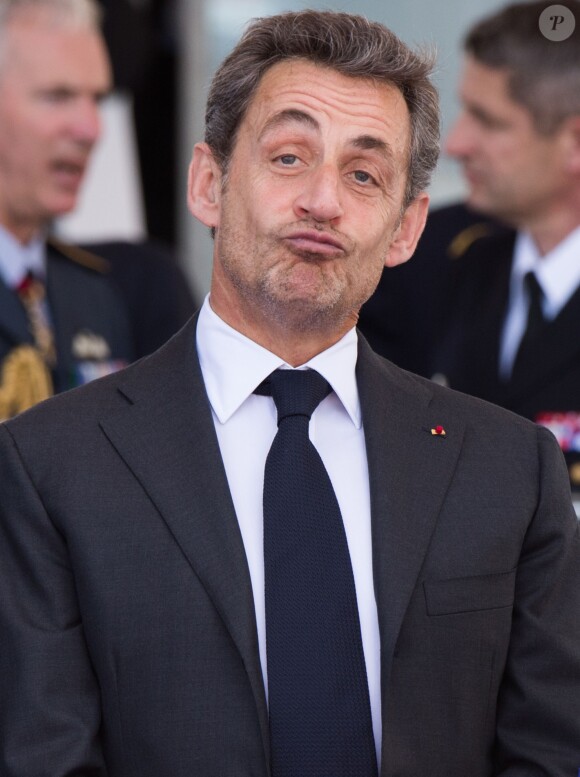 Nicolas Sarkozy à la cérémonie de commémoration du 70e anniversaire du débarquement sur la plage Sword Beach à Ouistreham le 6 juin 2014.