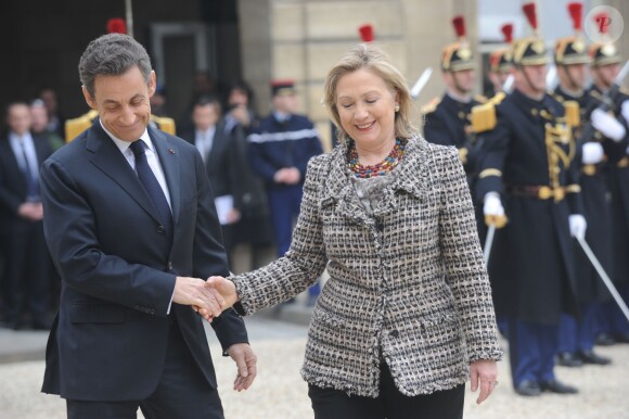 Nicolas Sarkozy et Hillary Clinton à l'Elysée, le 19 mars 2011.