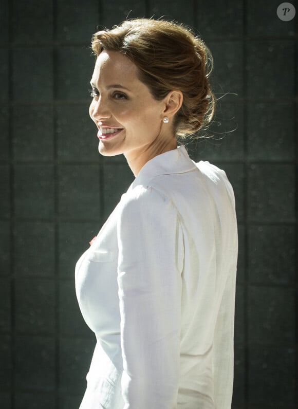 Angelina Jolie arrive au sommet luttant contre les violences sexuelles faites aux femmes en temps de guerre, à Londres, le 10 juin 2014.