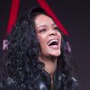 Rihanna lors d'une conférence de presse au Hard Rock Café à Paris, le 5 juin 2014.