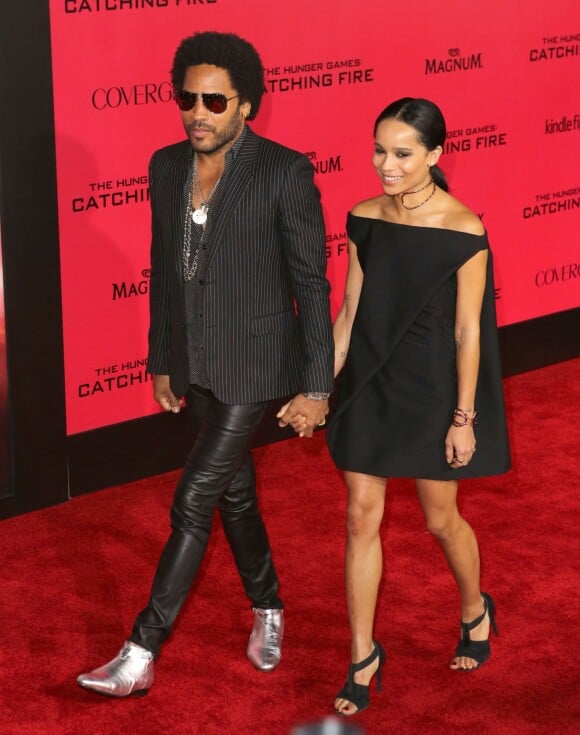 Lenny Kravitz et sa fille Zoe Kravitz - Première de "Hunger Games" à Los Angeles le 18 novembre 2013. 
