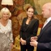 Rencontre entre Camilla Parker Bowles, duchesse de Cornouailles, et Angelina Jolie à Clarence House le 12 juin 2014 pour parler de la campagne contre les violences sexuelles dans les zones de conflit