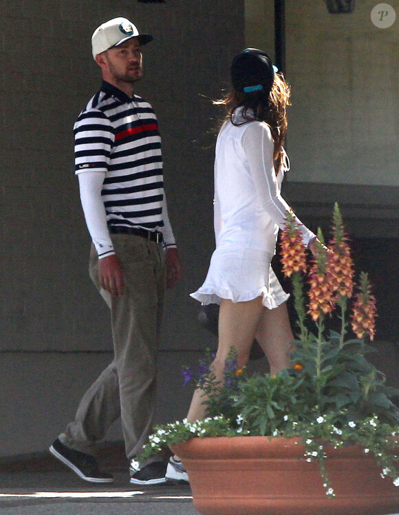 Exclusif - Justin Timberlake et Jessica Biel lors d'une sortie golf, le 15 juin 2014.