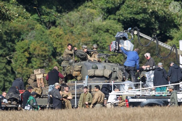 Brad Pitt sur le tournage de "Fury" au Royaume Uni le 4 octobre 2013.