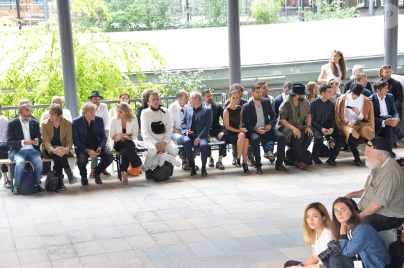 Renzo Rosso, Joe Jonas, Jesse Metcalfe et Cara Santana à l'université Pierre et Marie Curie pour le défilé homme Maison Martin Margiela printemps-été 2015. Paris, le 27 juin 2014.