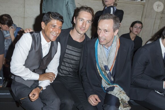 Saïd Taghmaoui, Benn Northover et Michael Wincott à l'Espace Vendôme pour le défilé homme Cerruti printemps-été 2015. Paris, le 27 juin 2014.