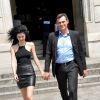 Exclusif - Jérôme Bertin, comédien dans la série "Plus belle la vie" et sa compagne Mariah Tannoury se pacsent au Tribunal d'instance du 15e arrondissement à Paris le 18 juin 2014.