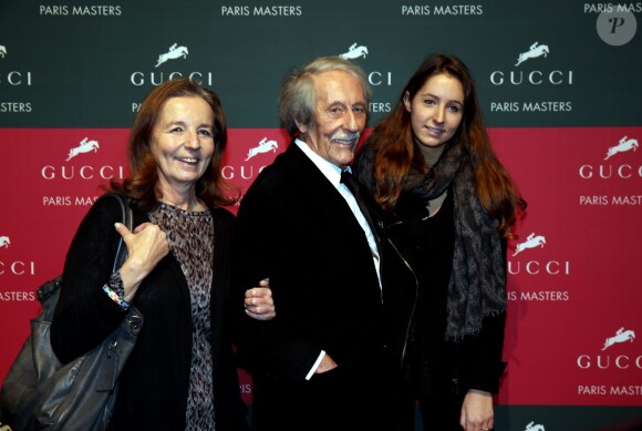 Jean Rochefort avec sa femme Françoise et sa fille Clémence lors du Gucci Paris Masters a eu lieu l'epreuve "Style & Competition for AMADE" à Villepinte le 7 décembre 2013.