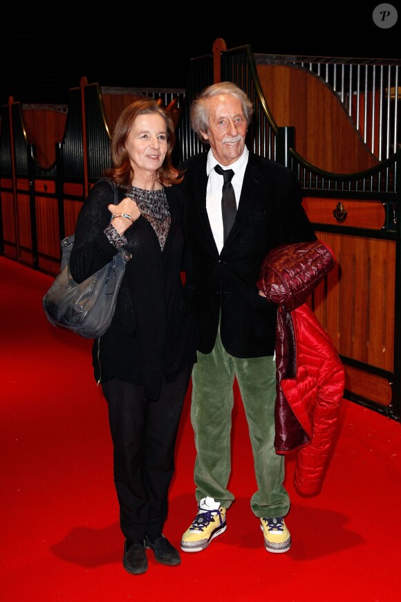 Jean Rochefort et sa femme Francoise Vidal lors du Gucci Paris Masters à Villepinte le 7 décembre 2013. 