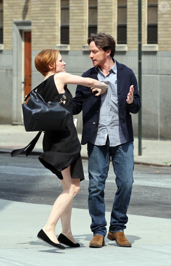 Jessica Chastain et James McAvoy sur le tournage du film ''The Disappearance of Eleanor Rigby'' à New York le 23 août 2012