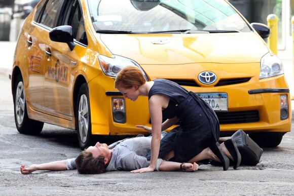 Jessica Chastain et James McAvoy en plein tournage du film ''The Disappearance of Eleanor Rigby'' à New York le 23 août 2012