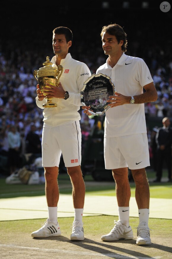 Novak Djokovic lors de sa victoire sur Roger Federer en finale de Wimbledon, le 6 juillet 2014