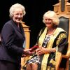 Camilla Parker Bowles en visite à Aberdeen, en Ecosse, le 8 juillet 2014, en sa qualité de chancelière de l'université de la ville, où elle a remis des diplômes.