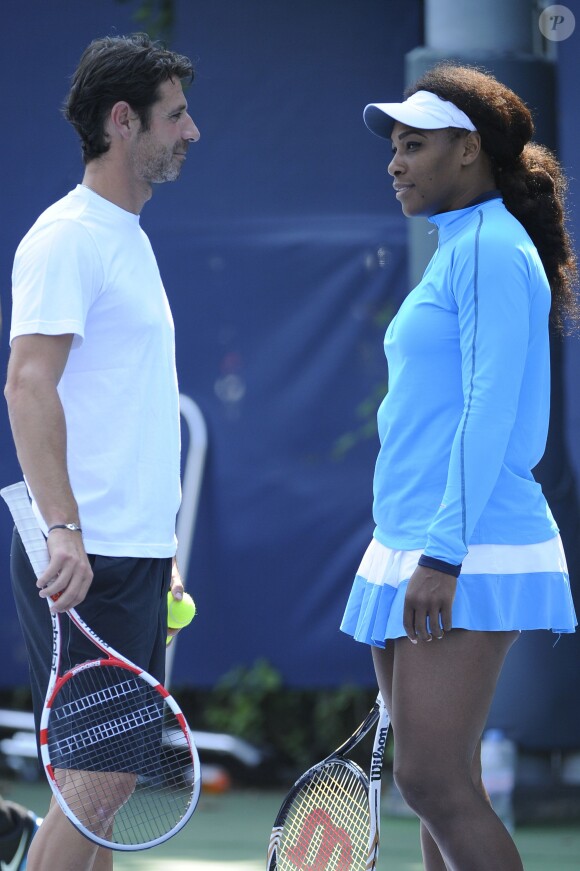 Serena Williams et Patrick Mouratoglou lors de l'US Open à New York le 7 septembre 2012