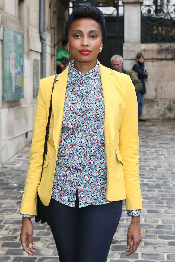 Imany arrive au Palais des Beaux-Arts pour assister au défilé haute couture Zuhair Murad automne-hiver 2014-2015. Paris, le 10 juillet 2014.