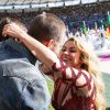 Shakira et son compagnon Gerard Piqué - La chanteuse Shakira, son compagnon Gerard Piqué et leur fils Milan lors de la finale de la coupe du monde de la FIFA 2014 Allemagne-Argentine à Rio de Janeiro, le 13 juillet 2014.