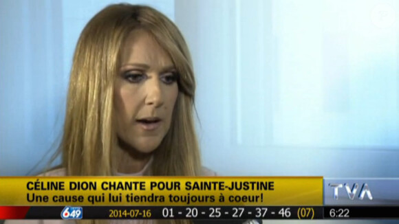 Céline Dion en interview pour la chaîne TVA à la Maison symphonique de Montréal, le 16 juillet 2014.