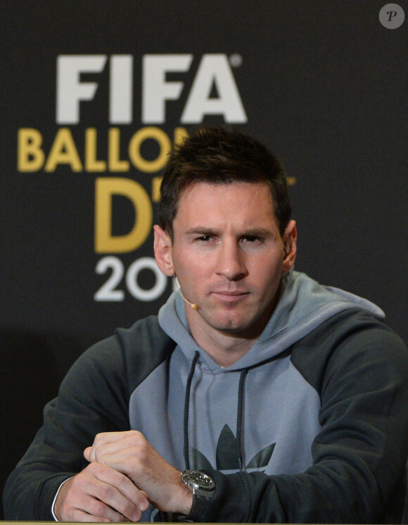 Lionel Messi lors d'une conférence de presse donnée à l'occasion de la cérémonie du Ballon d'Or le 13 janvier 2014