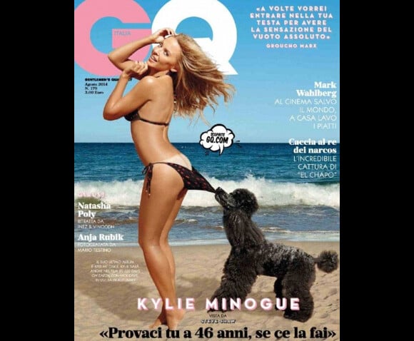 Kylie Minogue pose dans un tout petit bikini en couverture du magazine GQ Italia, daté d'août 2014.