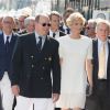 Le prince Albert II de Monaco et la princesse Charlene, enceinte, lors de l'inauguration du nouveau siège du Yacht Club de Monaco, le 20 juin 2014