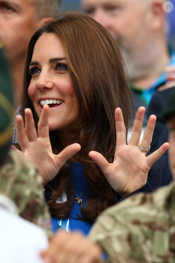Kate Middleton à Hampden Park pour des épreuves d'athlétisme des Jeux du Commonwealth, le 29 juillet 2014 à Glasgow.