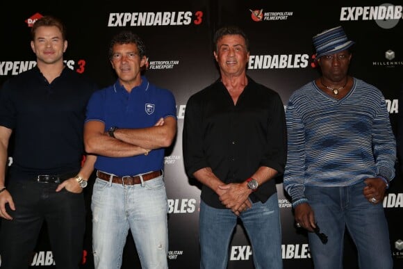Kellan Lutz, Antonio Banderas, Sylvester Stallone, Wesley Snipes - L'équipe du film "Expendables 3" lors d'un photocall à l'hôtel George V à Paris , le 7 août 2014.