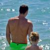 Exclusif - Hayden Panettiere, enceinte de son premier enfant, laissait voir un joli ventre rond sur la plage de Miami le 1er août 2014, lors d'un séjour avec son fiancé le boxeur Wladimir Klitschko