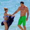 Exclusif - L'actrice Hayden Panettiere, enceinte de son premier enfant, laissait voir un joli ventre rond sur la plage de Miami le 1er août 2014, lors d'un séjour avec son fiancé le boxeur Wladimir Klitschko