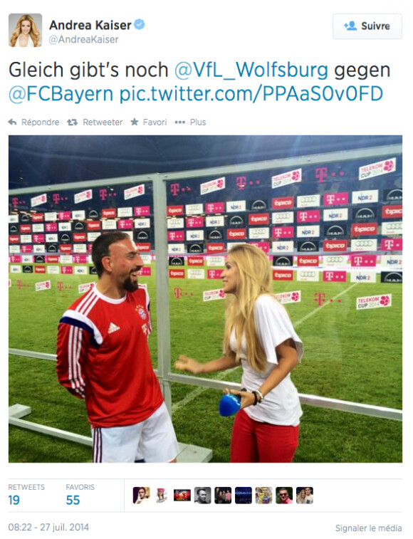 Sébastien Ogier et Andrea Kaiser, ici interviewant Franck Ribéry, se sont mariés en secret au cours de l'été 2014.