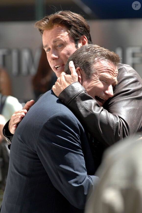 Robin Williams et John Travolta sur le tournage de Old Dogs à New York le 31 juillet 2007