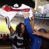Rihanna dans les tribunes du Maracana, à Rio de Janeiro. Juillet 2014.