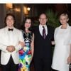 Roberto Alagna et sa compagne Aleksandra Kurzak, parents depuis le 29 janvier 2014, d'une petite Malèna, avec le prince Albert II de Monaco et la princesse Charlene, enceinte de son premier enfant, le 9 août 2014 au palais princier en principauté pour le concert Summer Dream.