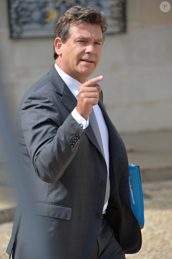 Arnaud Montebourg, ministre de l'Economie, du Redressement productif et du Numérique - Paris, le 20 août 2014 - Sortie du conseil des ministres au Palais de l'Elysée à Paris.