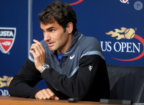 Roger Federer lors d'une conférence avant l'ouverture de l'US Open à Flushing Meadows, le 23 août 2014 à New York