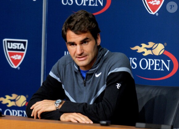Roger Federer lors d'une conférence avant l'ouverture de l'US Open à Flushing Meadows, le 23 août 2014 à New York