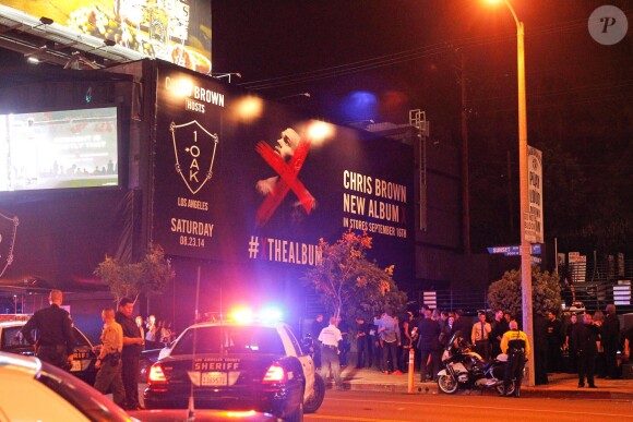 L'entrée du 1OAK lors de la soirée de Chris Brown, interrompue par plusieurs coups de feu. West Hollywood, Los Angeles, le 24 août 2014.