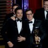 Jimmy Fallon et Stephen Colbert lors des Emmy Awards 2014 à Los Angeles. Le 25 août 2014.