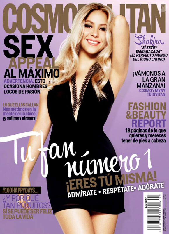 Shakira en couverture de l'édition mexicaine du magazine "Cosmopolitan" en août 2014. Elle confirme être enceinte de son 2e enfant.