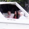 George Clooney sur le lac de Côme le 5 juillet 2014 avec Como avec Amal Alamuddin et ses parents Nick Clooney et Nina Bruce.