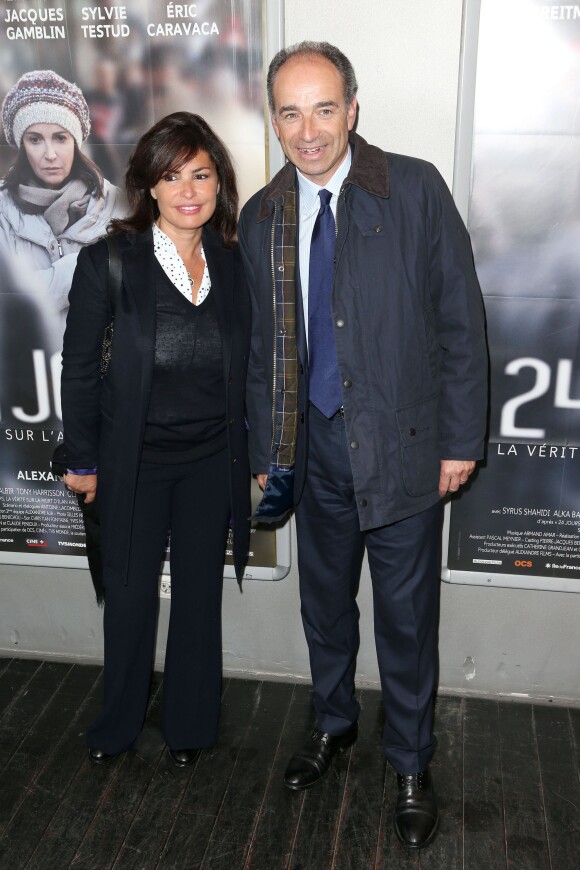 Jean François Copé et sa femme Nadia lors de l'avant-première du film "24 jours" au cinéma Publicis à Paris le 29 avril 2014