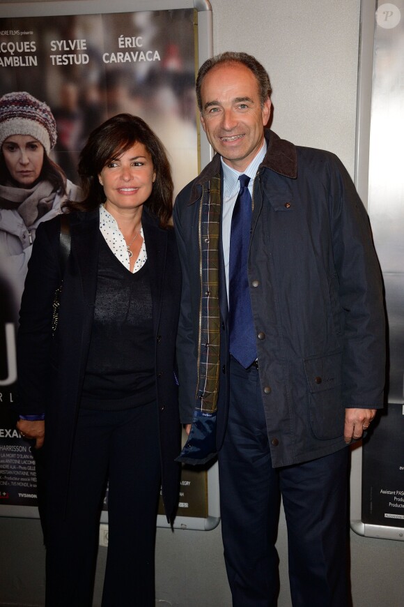 Nadia Copé et son mari Jean-François lors de la première du film '24 Jours' au Cinéma Publicis à Paris, le 29 avril 2014