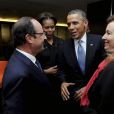  Francois Hollande, Michelle Obama, Barack Obama et Valérie Trierweiler en Afrique du Sud pour rendre hommage à Nelson Mandela, le 10 décembre 2013.  