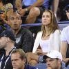 Thierry Henry et sa compagne Andrea Rajacic entourés de Hugh Jackman, son épouse Deborra-Lee Furness et Anna Wintour lors du match entre Roger Federer et Gaël Monfils à l'USTA Billie Jean King National Tennis Center de New York, le 4 septembre 2014