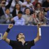 Roger Federer lors de son quart de finale face à Gaël Monfils lors de l'US Open 2014 à New York, le 4 septembre 2014