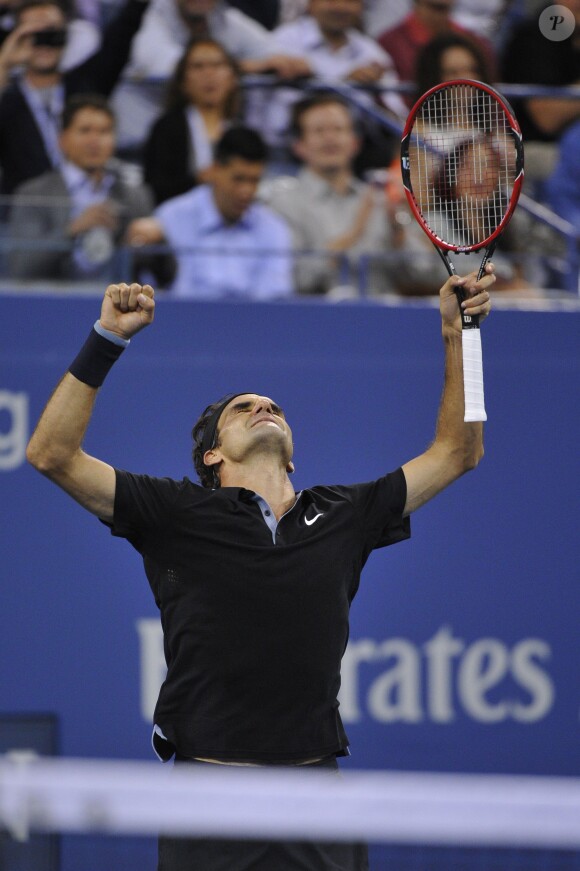 Roger Federer lors de son quart de finale face à Gaël Monfils lors de l'US Open 2014 à New York, le 4 septembre 2014
