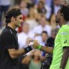 Roger Federer et Gaël Monfils lors de leur quart de finale lors de l'US Open 2014 à New York, le 4 septembre 2014