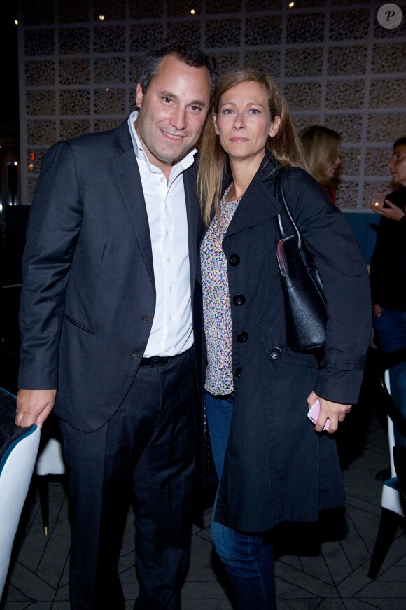 Benjamin Patou et Anne Gravoin lors de la soirée d'ouverture du Restaurant Victoria 1836, situé au 12 rue de Presbourg, dans le 16e arrondissement de Paris, le 4 septembre 2014.