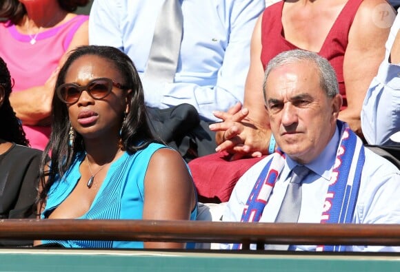 Laura Flessel et Jean Gachassin à Paris le 12 Septembre 2014 lors de la demi-finale de la Coupe Davis entre Jo-Wilfried Tsonga et Lukas Rosol à Roland-Garros.