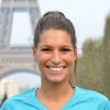 Laury Thilleman durant la course La Parisienne 2014 pour la lutte contre le cancer, au Champs de Mars à Paris, le 14 septembre 2014