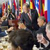 Le roi Felipe VI d'Espagne, Ban Ki-moon, Barack Obama lors de la conférence sur le changement climatique à l'ONU, à New York le 23 septembre 2014.